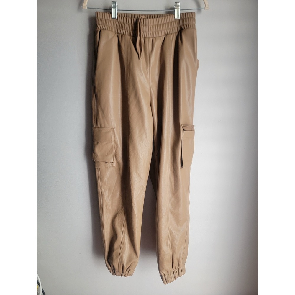Alo Yoga Faux Leather Cargo Jogger Pants Tan Camel Small High Waist Drawstring